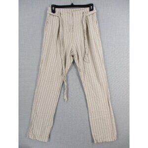 Striped Beige ReVamped Womens Pants With Tie-Waist & Pockets Size S Cotton Blend
